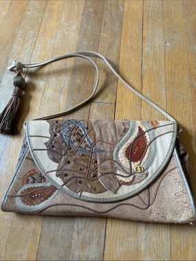 CARLO FIORI Of ITALY  Neutral Patchwork Leather PURSE Clutch Beige Brown Tones